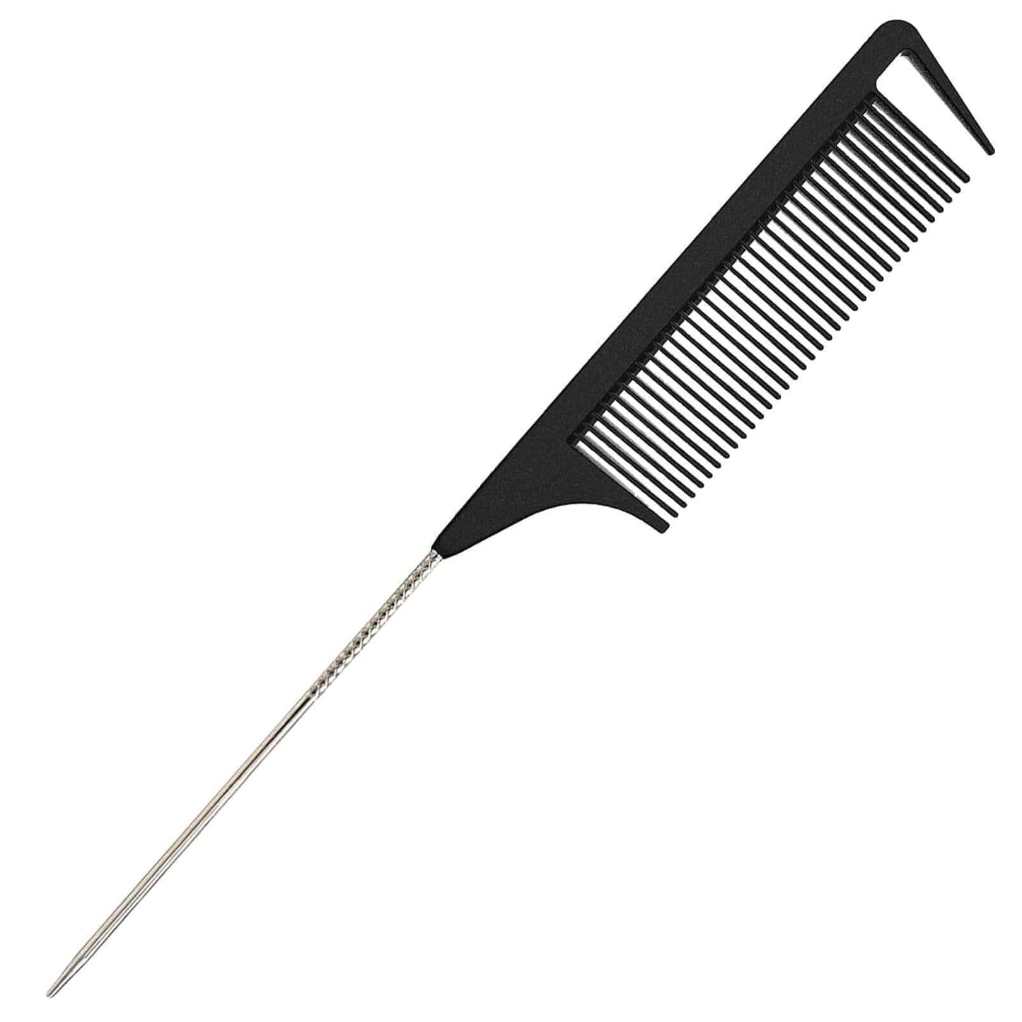 Hair Comb, Rat Tail Comb for Braiding Hair, Fine Tooth Hair Comb with Stainless Steel Pintail for Sectioning, Parting and Styling - Black | Fine Teeth, Precise Hair Sectioning, Braiding, Weaving, Hair Coloring, Lightweight, Comfortable Grip