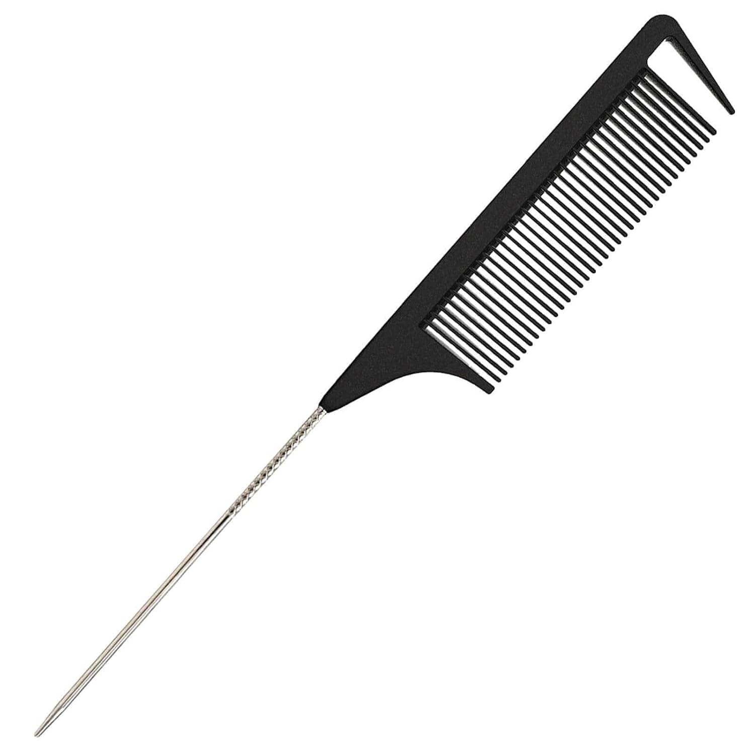 Hair Comb, Rat Tail Comb for Braiding Hair, Fine Tooth Hair Comb with Stainless Steel Pintail for Sectioning, Parting and Styling - Black | Fine Teeth, Precise Hair Sectioning, Braiding, Weaving, Hair Coloring, Lightweight, Comfortable Grip