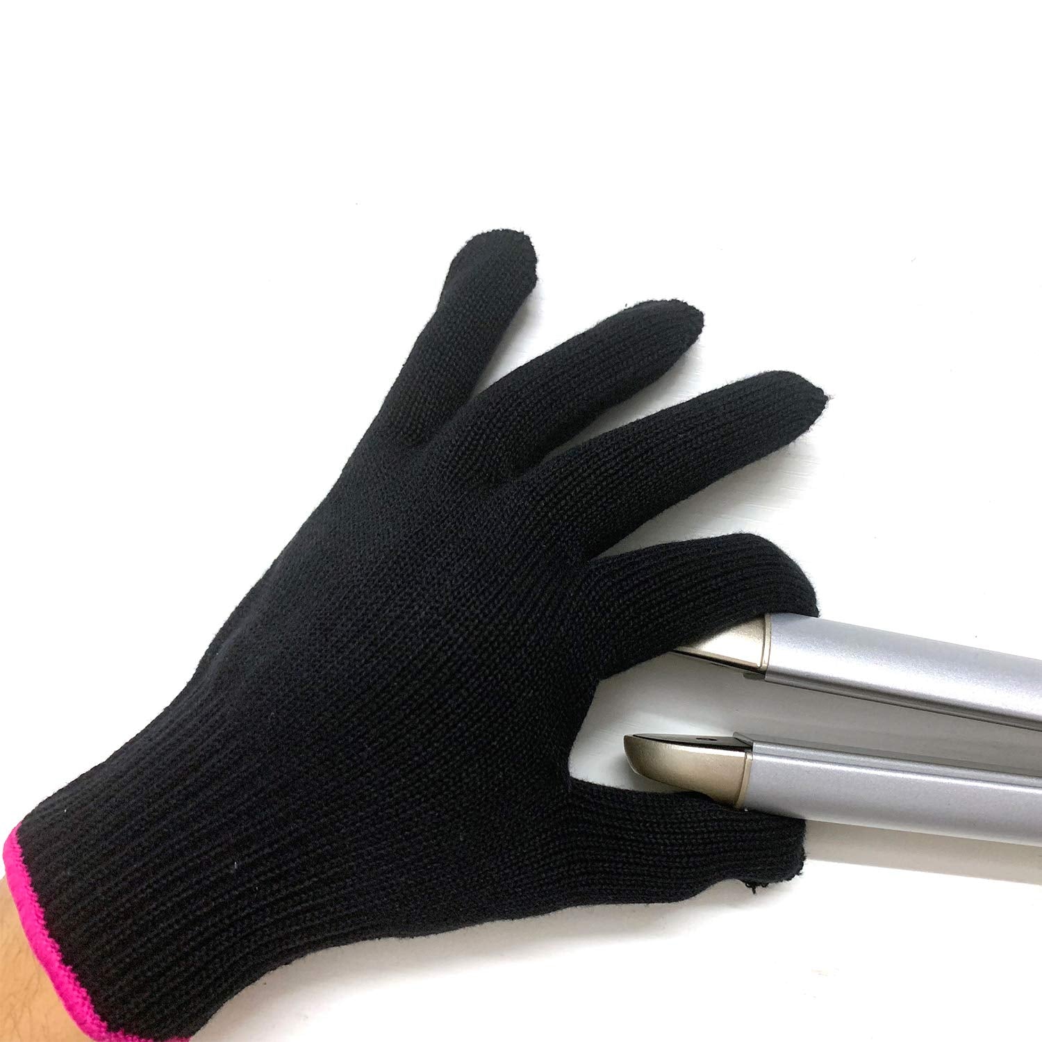 Heat Resistant Glove for Hair Styling, Pink Edge | Blocks Heat from Curling Irons & Wands, Works for Left or Right Hand, Single Glove Included, Comfortable & Flexible