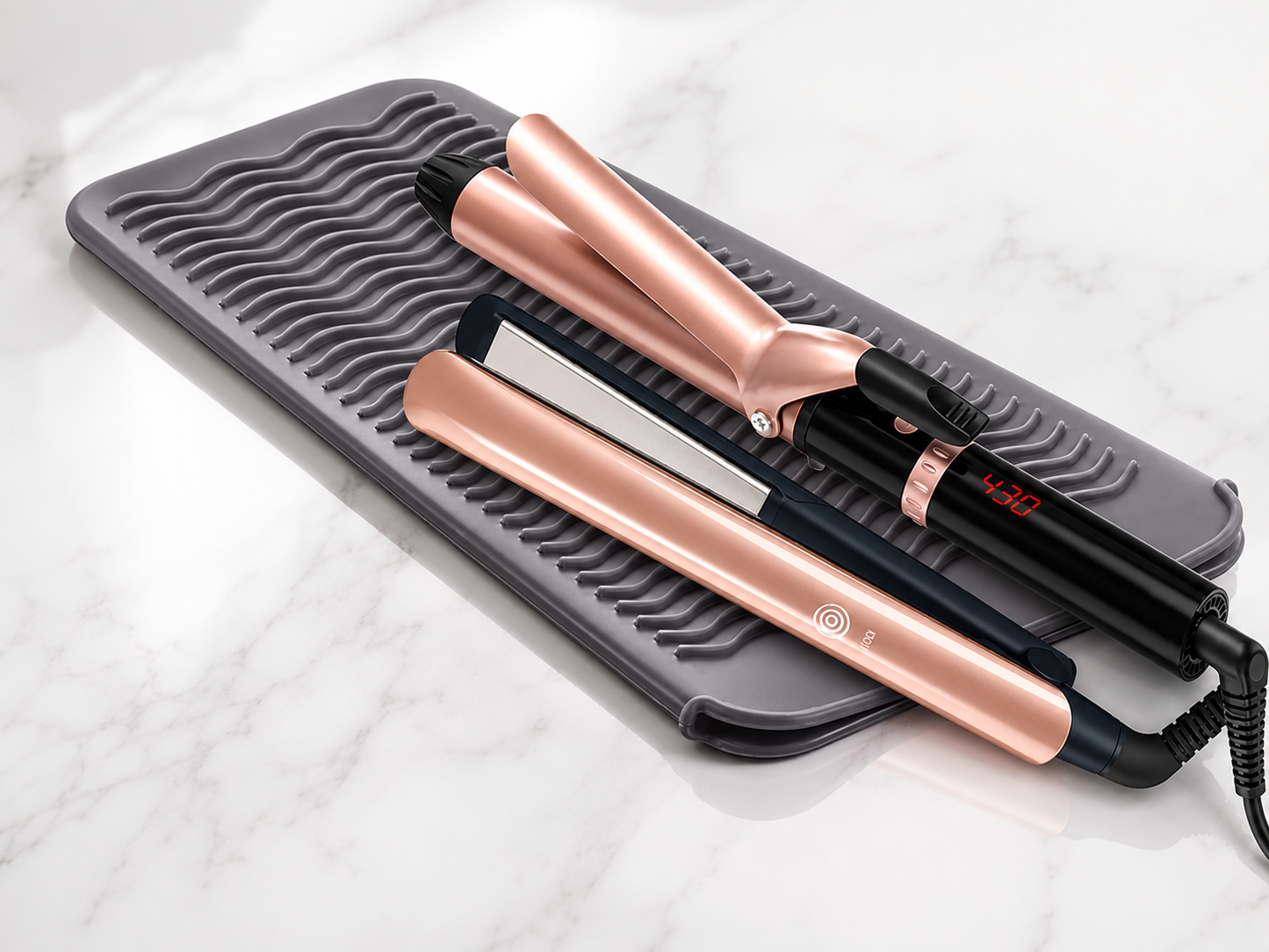 Heat Resistant Mat for Hair Tools, Silicone Heat Mat & Holder for Curling Iron, Professional Portable Travel Flat Iron Mat Pad Pouch Case Cover for Countertop