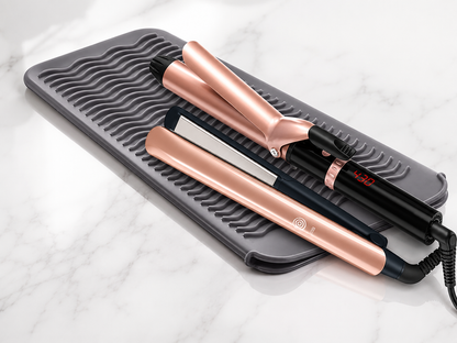 Heat Resistant Mat for Hair Tools, Silicone Heat Mat & Holder for Curling Iron, Professional Portable Travel Flat Iron Mat Pad Pouch Case Cover for Countertop