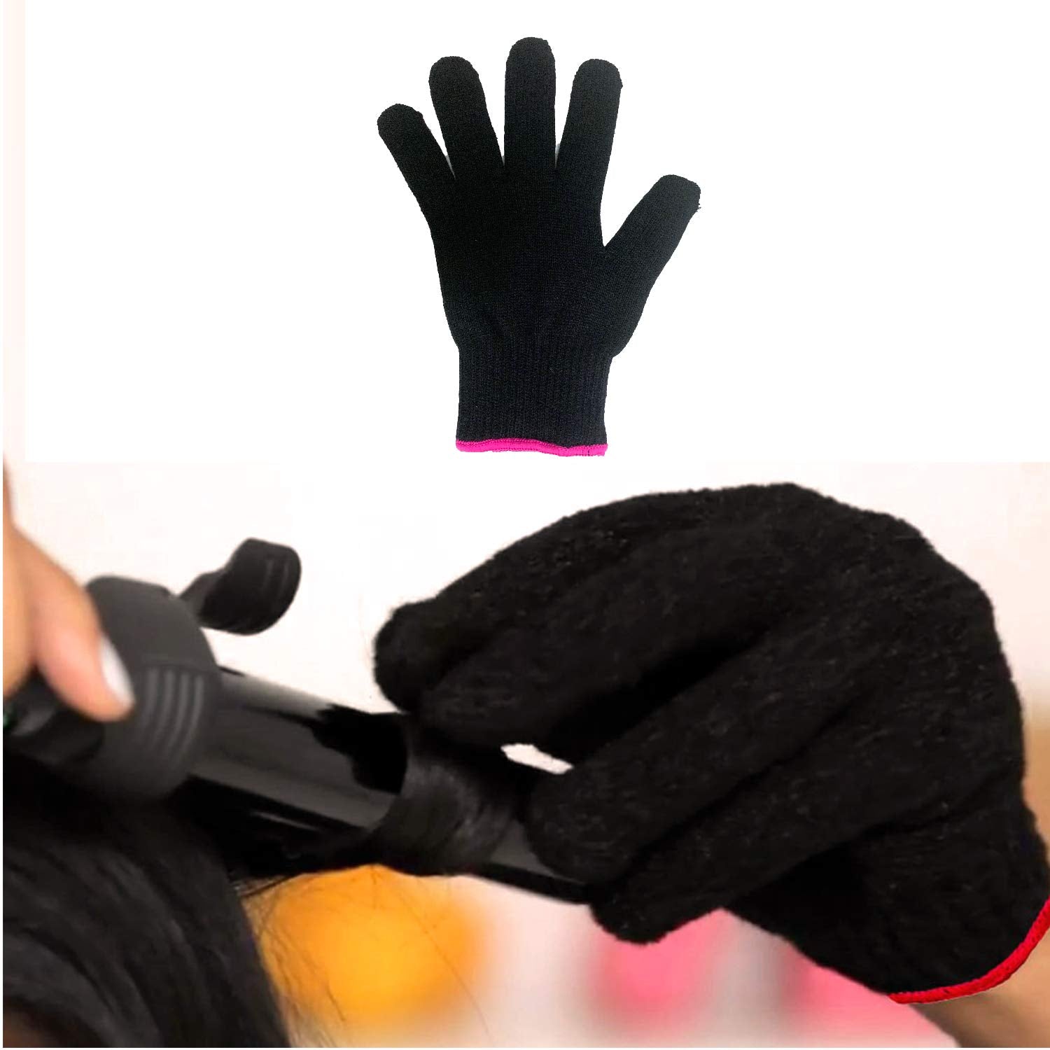 Heat Resistant Glove for Hair Styling, Pink Edge | Blocks Heat from Curling Irons & Wands, Works for Left or Right Hand, Single Glove Included, Comfortable & Flexible
