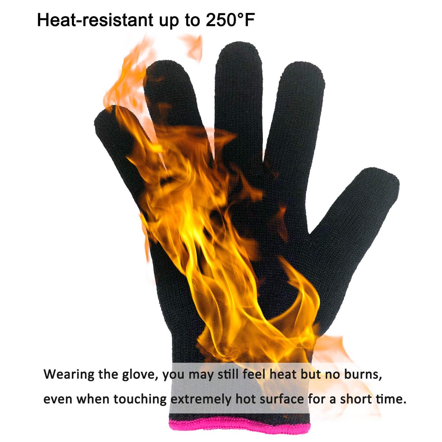 Heat Resistant Glove for Hair Styling, Pink Edge | Blocks Heat from Curling Irons & Wands, Works for Left or Right Hand, Single Glove Included, Comfortable & Flexible