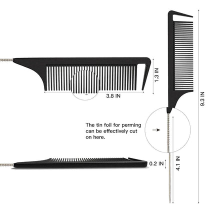Hair Comb, Rat Tail Comb for Braiding Hair, Fine Tooth Hair Comb with Stainless Steel Pintail for Sectioning, Parting and Styling - Black | Fine Teeth, Precise Hair Sectioning, Braiding, Weaving, Hair Coloring, Lightweight, Comfortable Grip